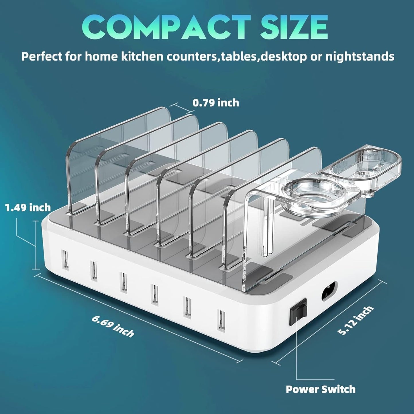 Norvo | 6-ports flere enheter hurtigladerstasjon organizer med smart IC & kabelsett