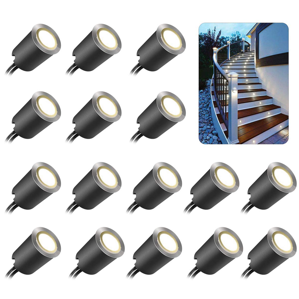 Norvo | Smy Lighting 16-Pakke Innfelt Led Deck Lys, Ip67 Vannavvisende, 4500K Naturlig Hvit, Utendørs Bruk