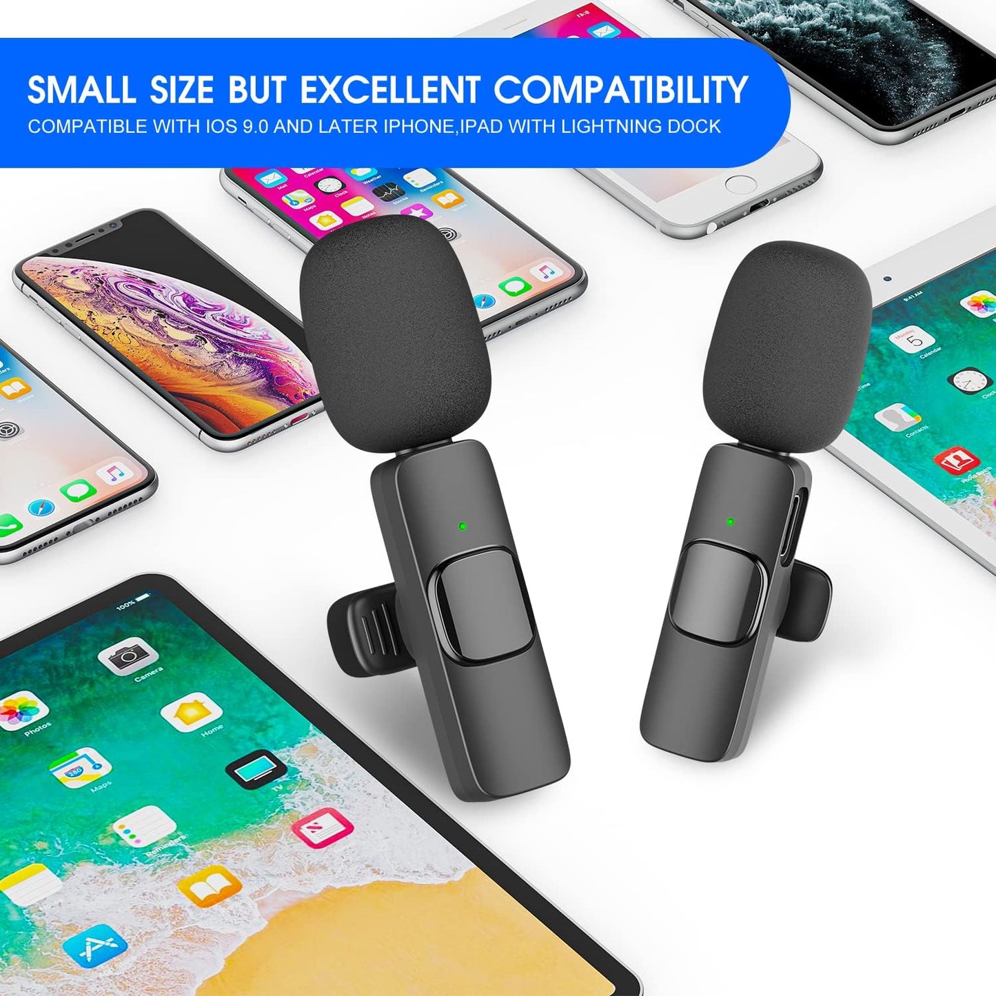 Norvo | 2-Pack trådløs mikrofon for iPhone iPad