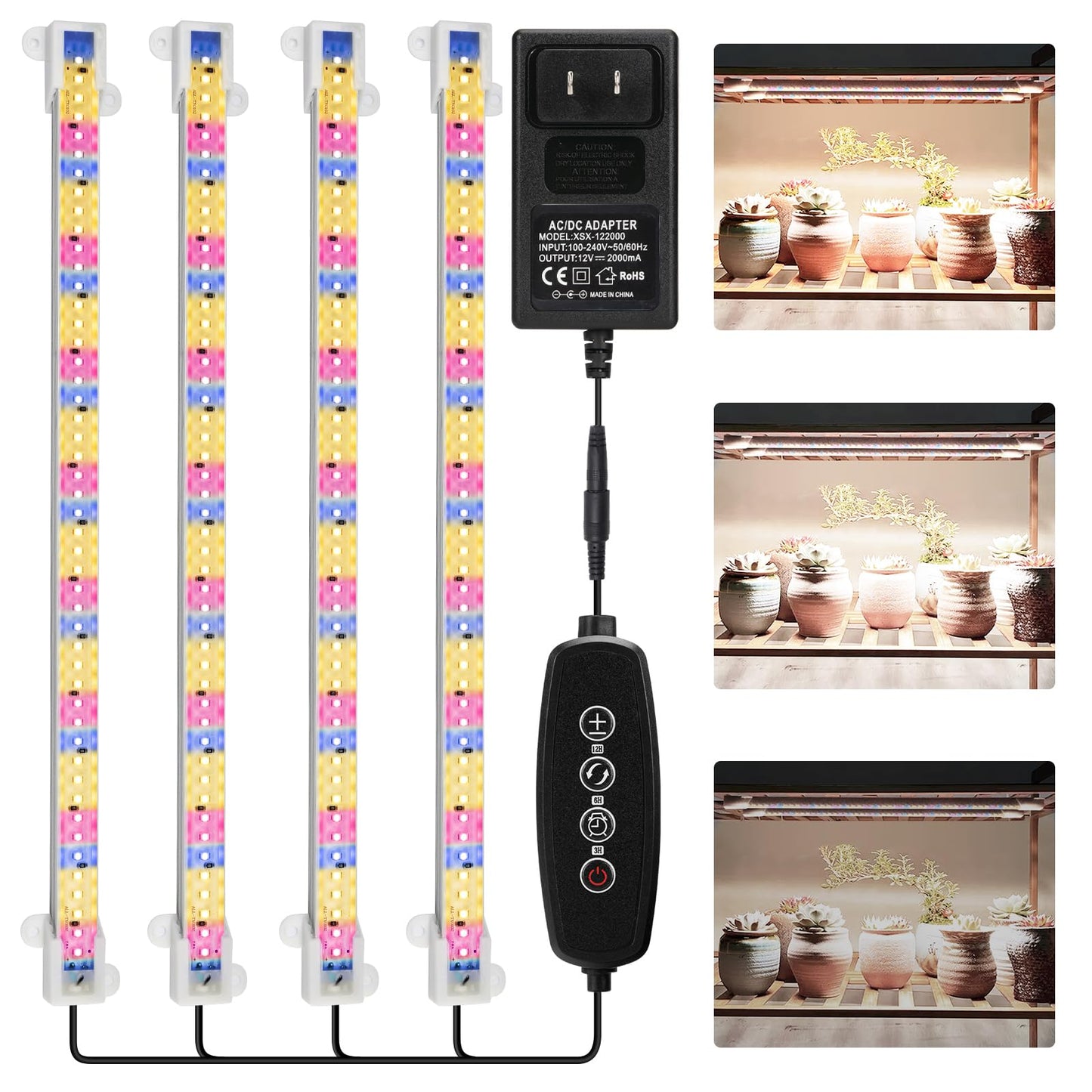 Norvo | Mosthink Vekstlys Full Spektrum, Led Vekstlys Striper For Innendørs Planter, Plante Lys Med Auto På Av Timer 3 6 12T, 40W Dimbar 5500K Plante Vekstlampe Med 204 Hvite Røde Blå Leds, 4 Pakker