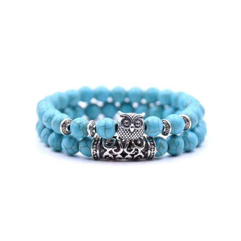 Norvo | Ugle Charm Naturlig Stein Armbånd