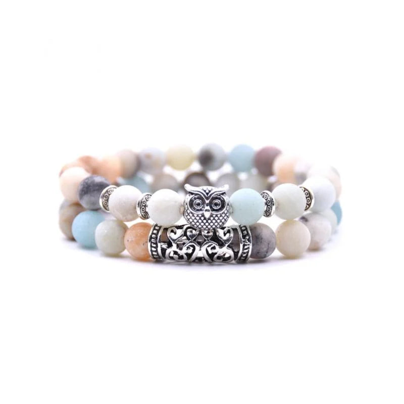 Norvo | Ugle Charm Naturlig Stein Armbånd