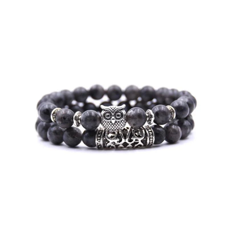 Norvo | Ugle Charm Naturlig Stein Armbånd