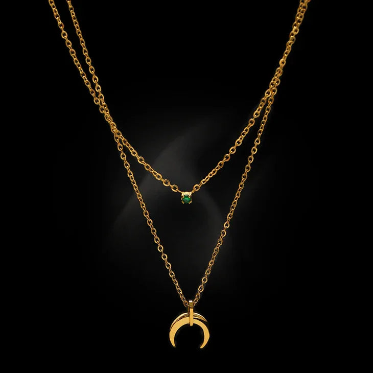 Elegant Grønn Diamant Dobbel Halvmåne Kjede - Selina Collection