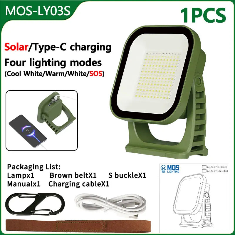 Norvo | 80W LED Sol-Oppladbar Campinglampe med Magnet og Zoomfunksjon