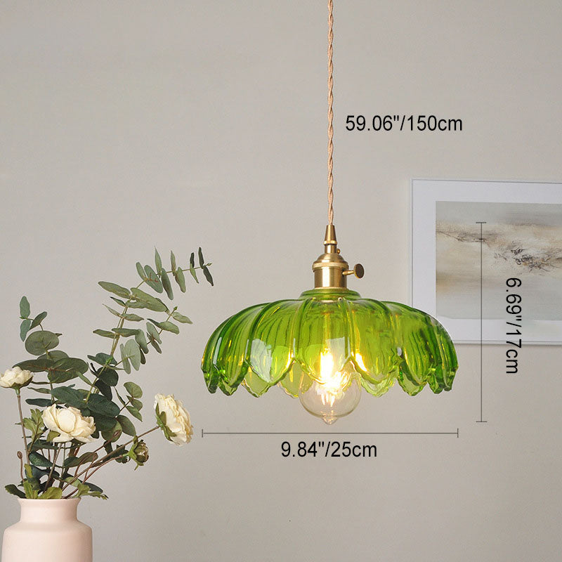 Norvo | Moderne Art Deco Solsikke Lotusblad Glasskjerm Messing 1-Lys Pendellampe for Stue