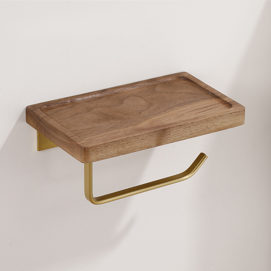 Norvo | Elegant Veggmontert Toalettpapirholder - laget av Valnøtt og Rustfritt Stål