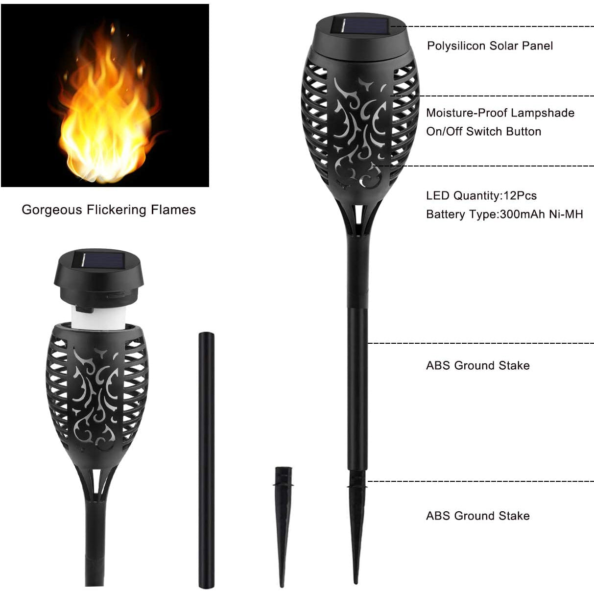 Norvo | 8-Pack: Solcelledbelysning med flimrende flamme