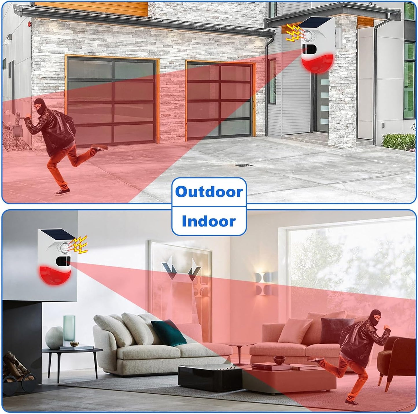Frendorf | Solbevegelsessensor Alarm med 120dB Sirene og LED Strobelys – Feronix