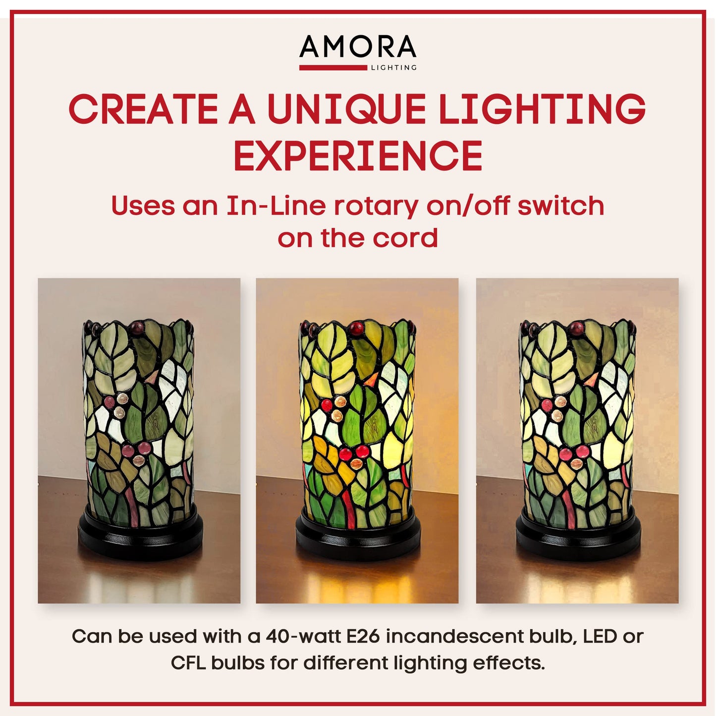Norvo | Amora Grønn Tiffany Accent Lampe - Floral Leaf Mosaic Bordlampe, 11” Dekorativ Skrivebordslys