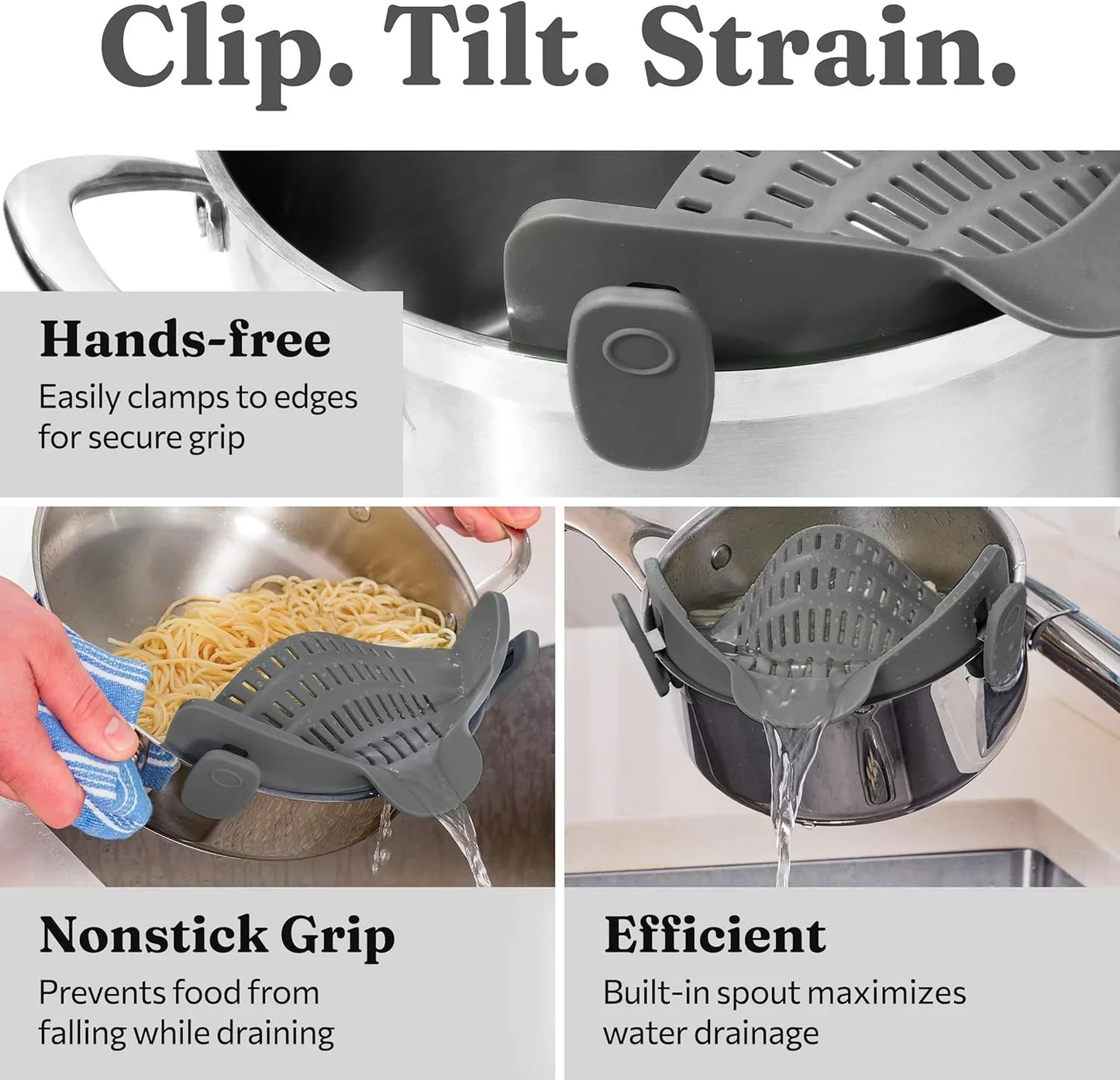 Norvo | Silikon sil med klips – Varmebestandig dreneringsbeholder for mat