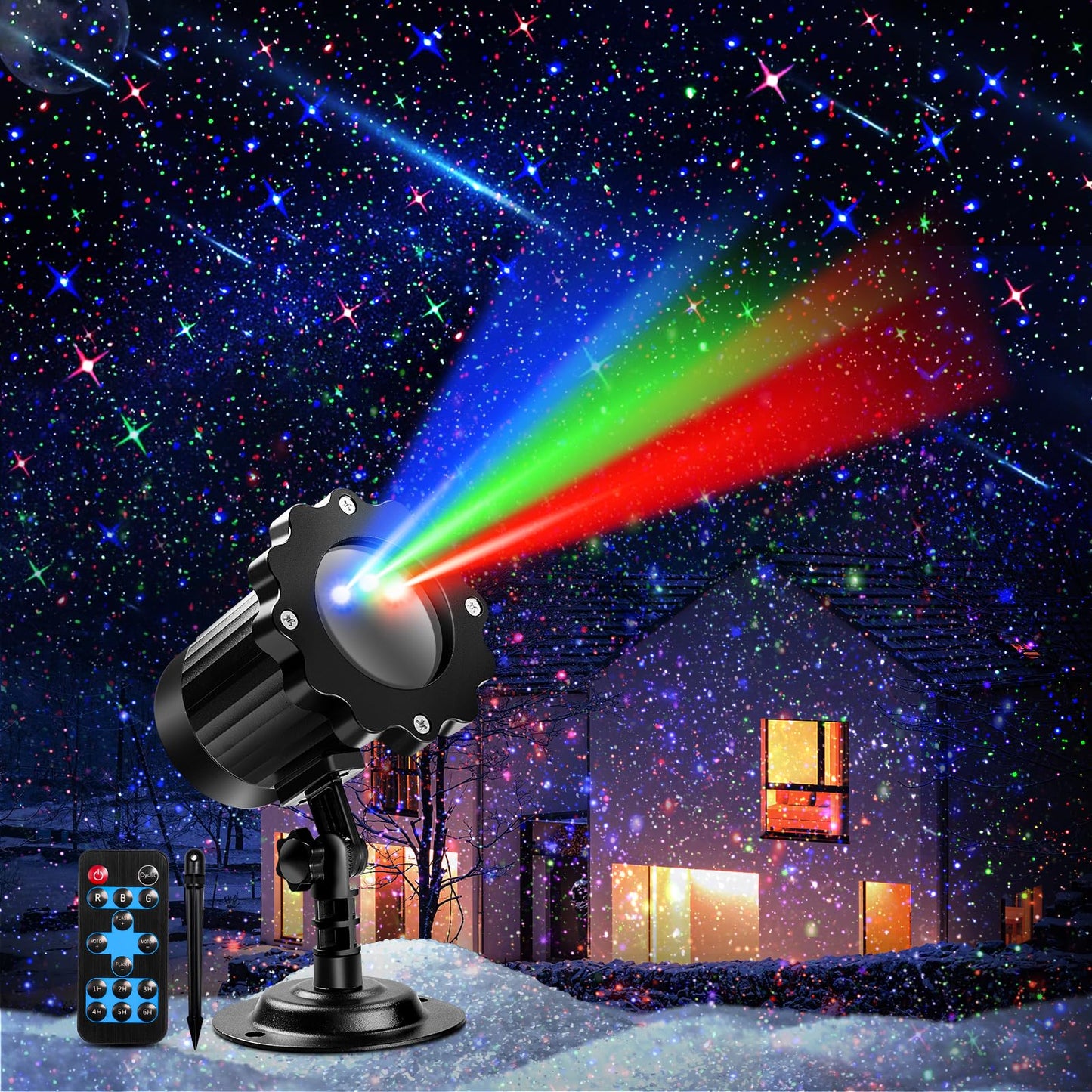 Norvo | Utendørs Rgb Laserprojektor Lys, Bevegelig 3-Farge Stjernespektrum & Lys Prikkingseffekter Med Rf Kontroll, Ip65 Utendørs Ferielandskapsdekorasjon For Jul Halloween Fester Hage Nyttår