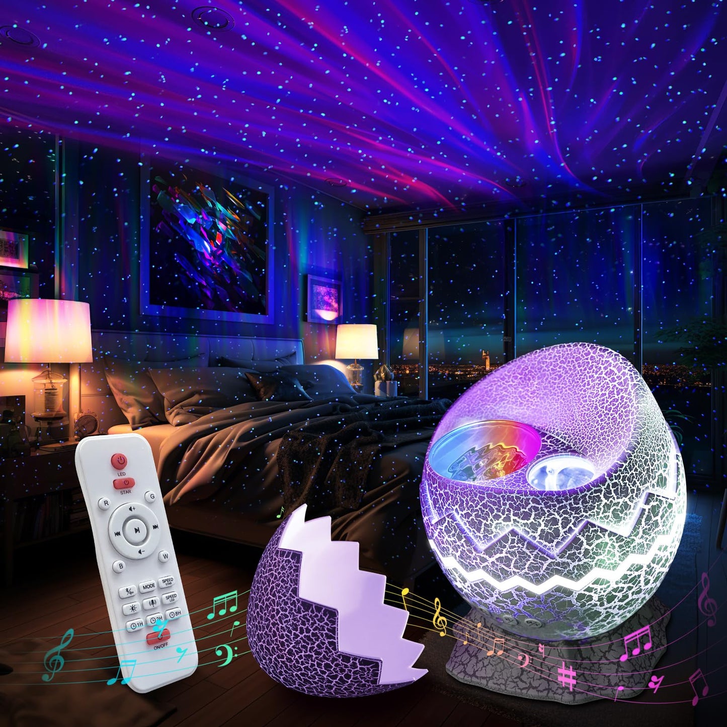 Norvo | Rossetta Galaxy Prosjektor, Stjerneprosjektor Led Lys For Soverom, Utendørs Belysningsprosjektor, Stjerneklar Nattlys Med Hvitt Støy Og Bluetooth Høyttaler, Gaver Til Barn Voksne Jul, Bursdager