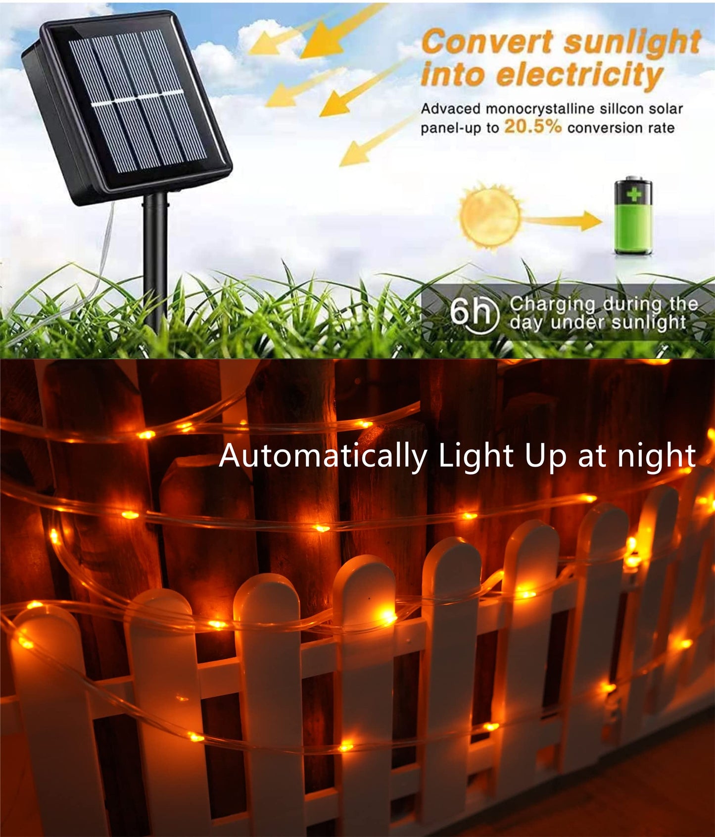 Norvo | Qitong 33Ft Orange Solseil Lys, 100 Leds, Vanntett, 8 Moduser For Utendørs Bruk