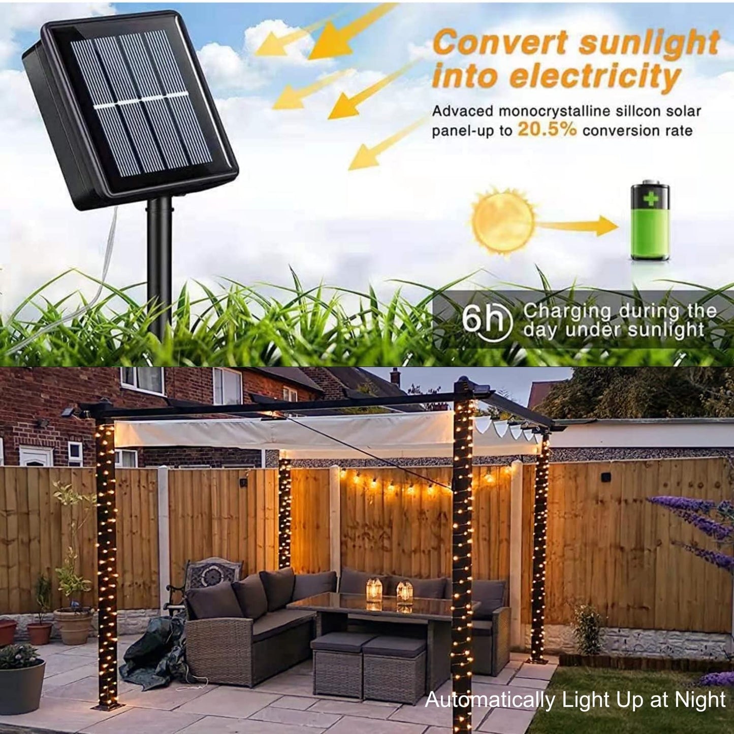 Norvo | Qitong 4 Pakke Varm Hvit Solcelle Fe Lys, 33Ft 100 Led Vanntett Lyskede
