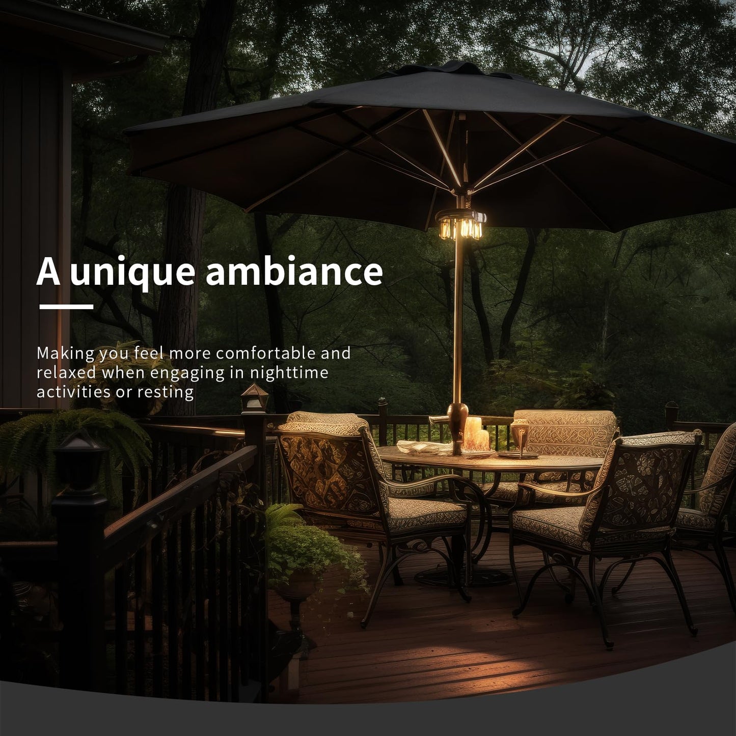 Norvo | Nora·Gave Patio Parasol Lys Med Led Pærer, Batteridrevet, 2 Moduser - Brun