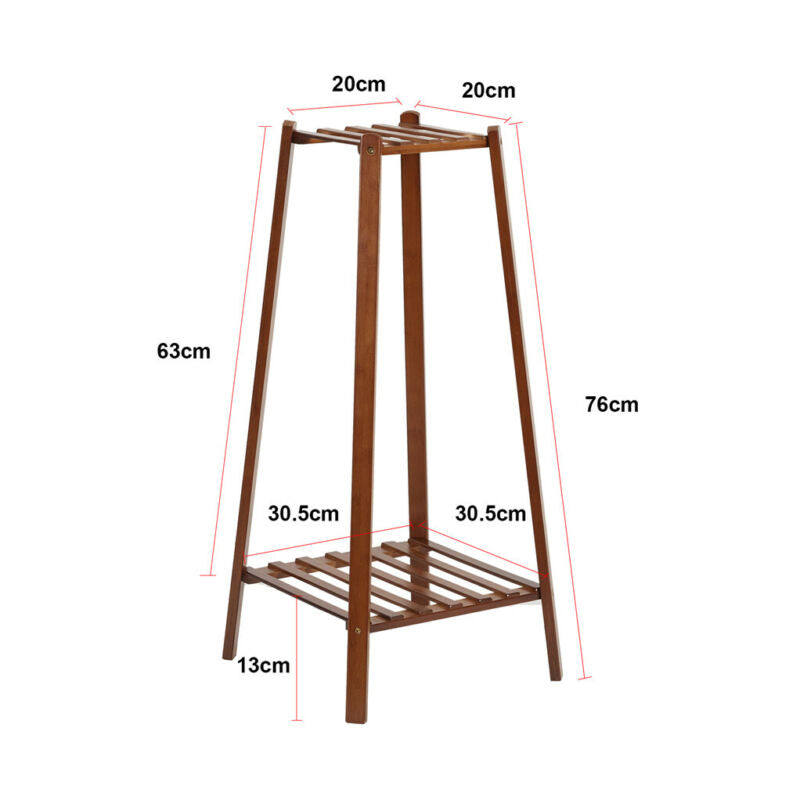 Norvo | 2 Tier Høy Plante Stativ Pottholder Lite Rom Bord Hage Blomsterpotte Brun