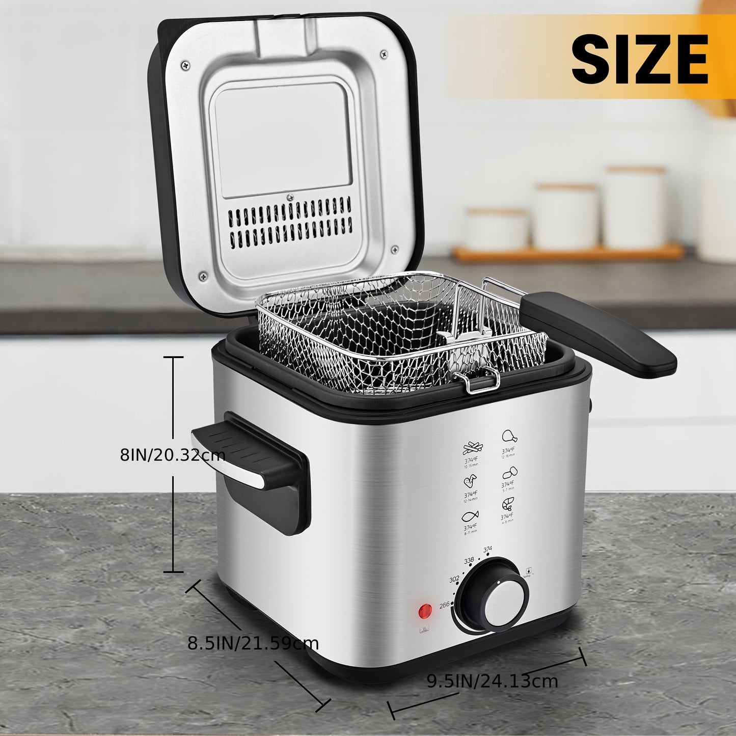 Norvo | SUSTEAS 1500W Elektrisk Frityrkoker med kurv - Lett å rengjøre non-stick kjele, temperaturkontroll, avtakbart lokk, ideell for hjemmekjøkken og restauranter