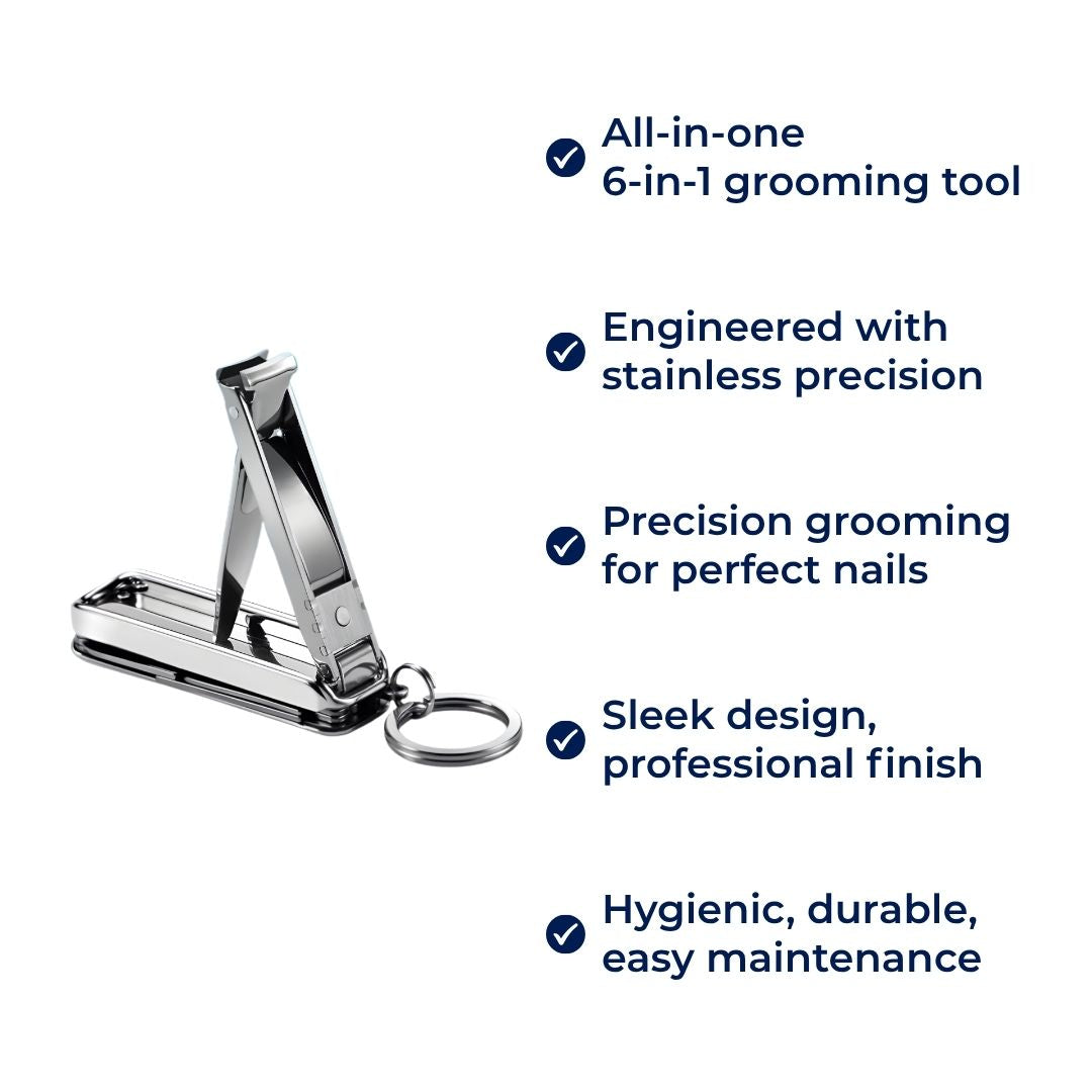 Funksjon Nail Clipper Tool – 6-i-1 Grooming Gadget – Premium Rustfritt Stål – Kompakt Reisebærer for Travle Profesjonelle Norvo