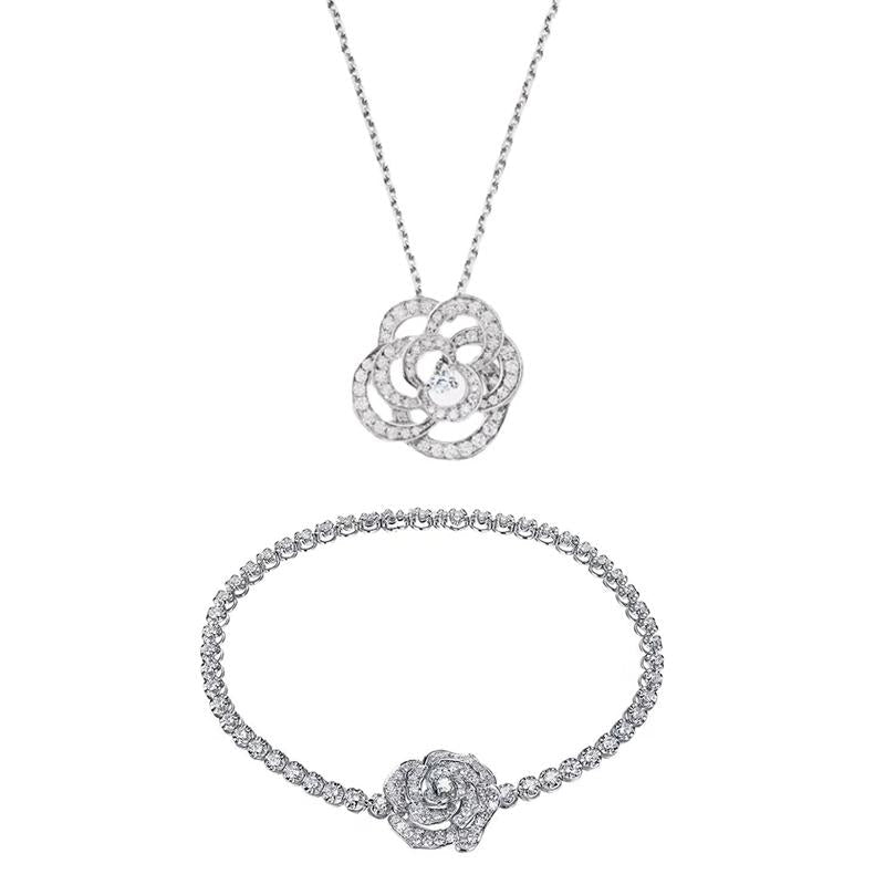 Norvo | Rose Rhinestone Armbånd og Halskjede