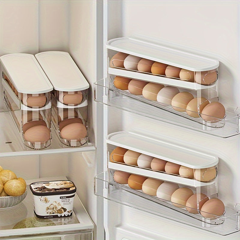 Norvo | Plassbesparende rullbar eggoppbevaringsboks - Robust plast-eggorganisator for kjøleskapsdør, batterifritt kjøkkenutstyr