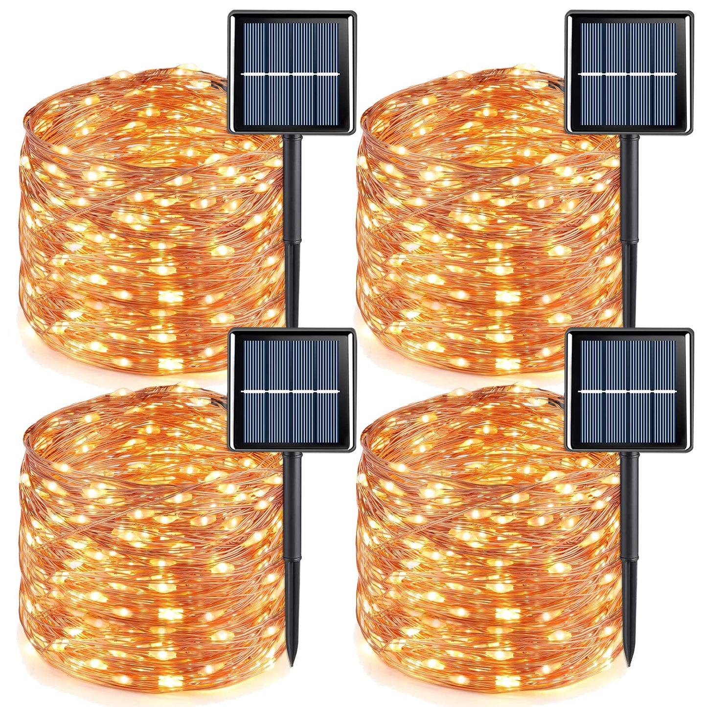 Norvo | Qitong 4 Pakke Varm Hvit Solcelle Fe Lys, 33Ft 100 Led Vanntett Lyskede