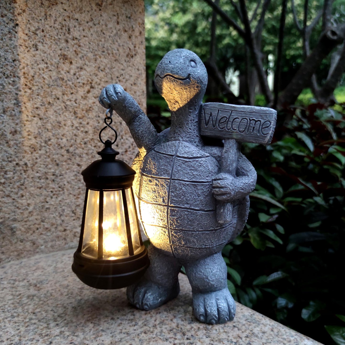 Norvo | Qobumy Havskilpadde Solhagen Statuer, Harpikshavskilpadde Figur Dekorasjoner Med Sollys Lantern, Utendørs Figuriner Gress