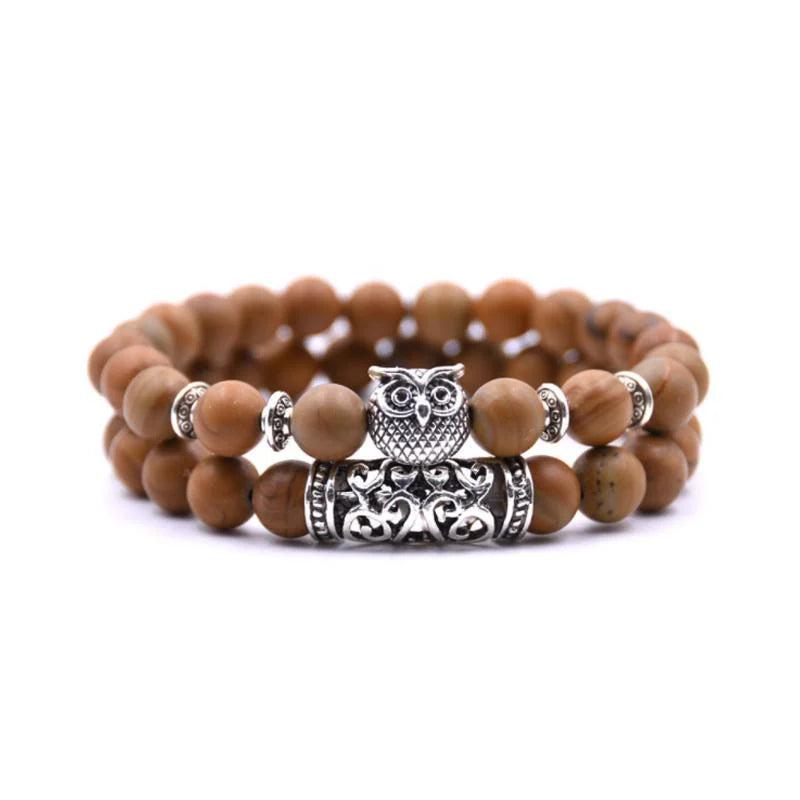 Norvo | Ugle Charm Naturlig Stein Armbånd