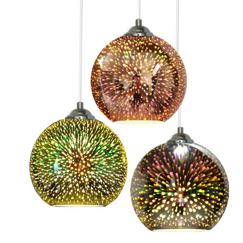 Norvo | Moderne kreativ 3D fargerik fyrverkeriglass 1-lampe kuppelpendellampe