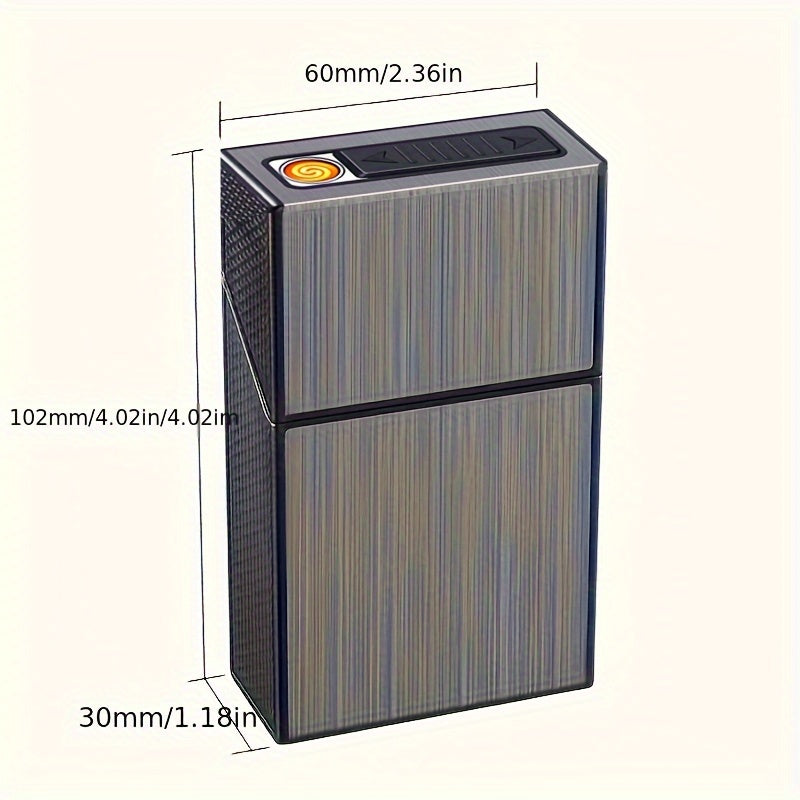 Norvo | 2-i-1 USB oppladbar lighter og sigarettetui - Stilig herre 20-sigarett holder, fuktighetsbestandig og slitesterk