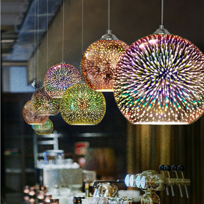 Norvo | Moderne kreativ 3D fargerik fyrverkeriglass 1-lampe kuppelpendellampe