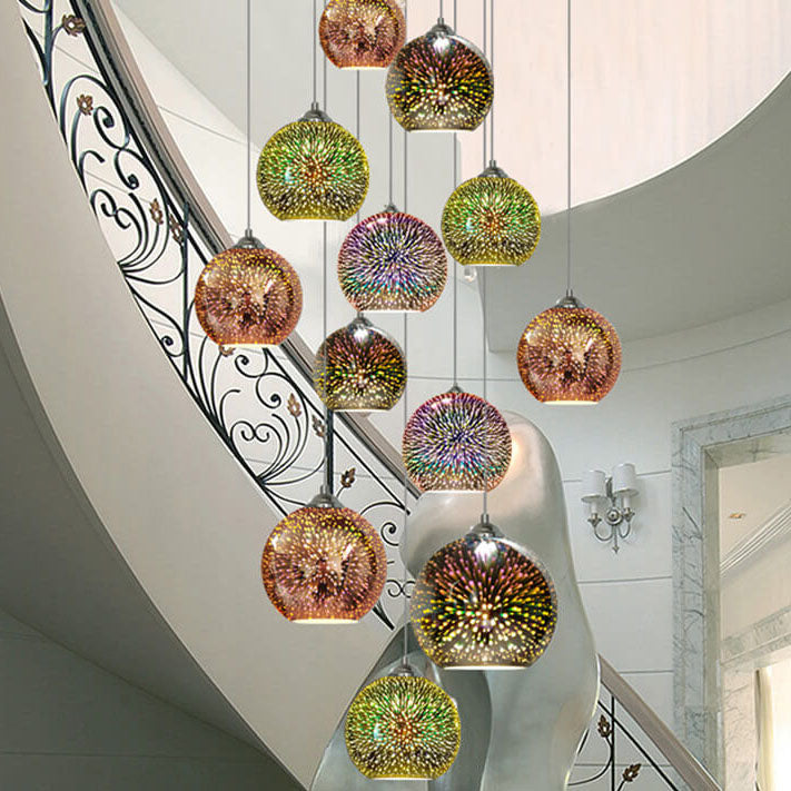 Norvo | Moderne kreativ 3D fargerik fyrverkeriglass 1-lampe kuppelpendellampe