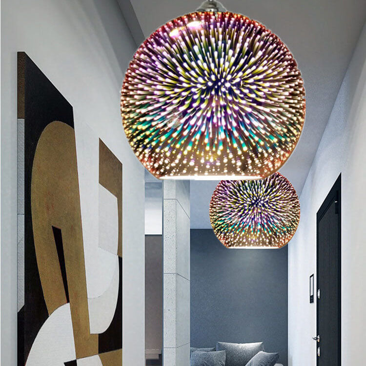 Norvo | Moderne kreativ 3D fargerik fyrverkeriglass 1-lampe kuppelpendellampe