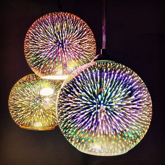 Norvo | Moderne kreativ 3D fargerik fyrverkeriglass 1-lampe kuppelpendellampe