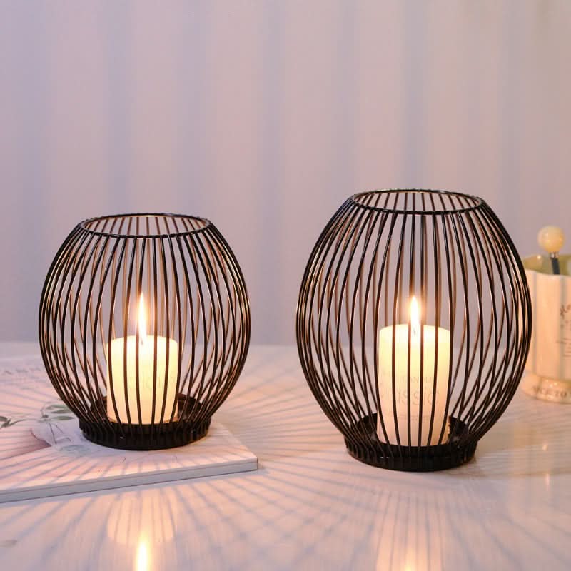 Norvo | Set with 3 vintage black metal lantern candelabras