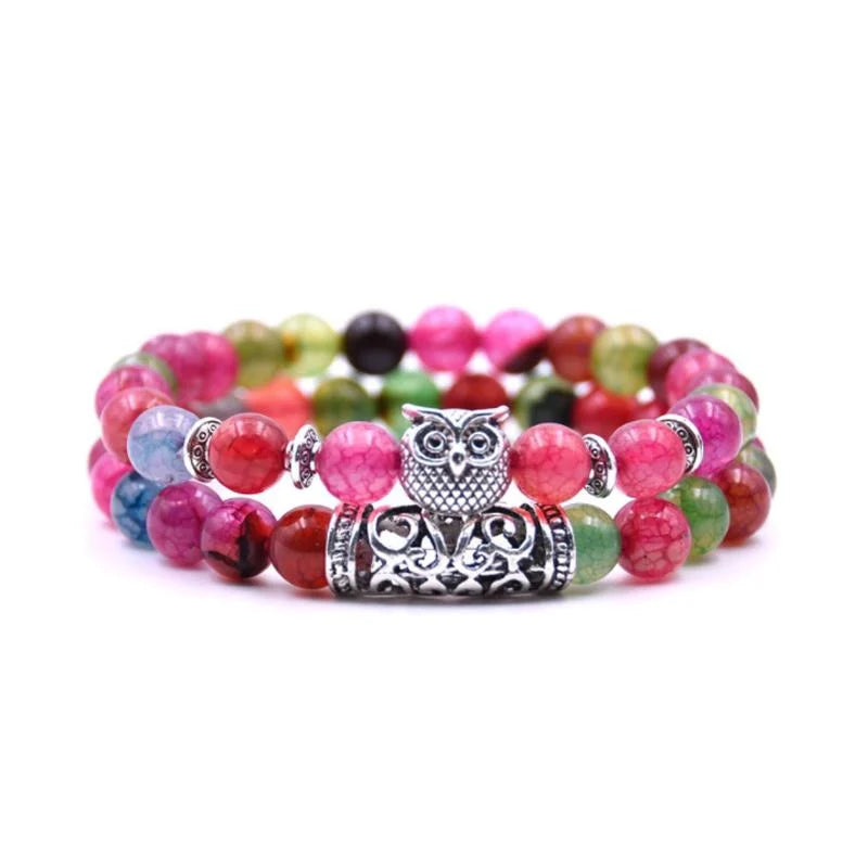 Norvo | Ugle Charm Naturlig Stein Armbånd