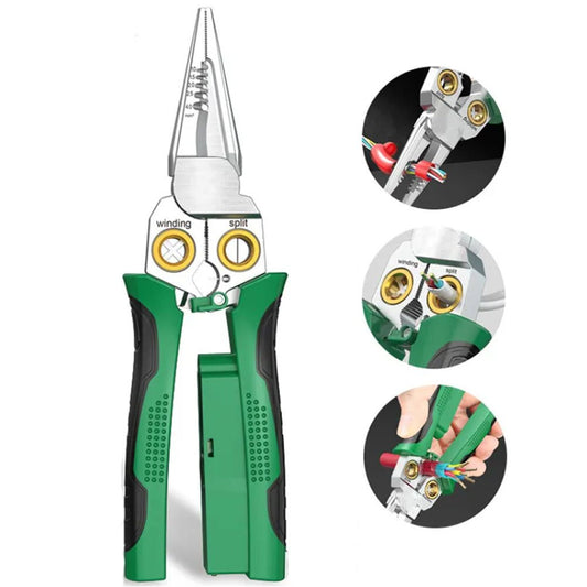 Norvo | 8 i 1 Ledningsstripper Twister for Kutting og Trekking av Ledninger, Kabelsakser, Spenningsmåler Tenger, 12V til 250V Live