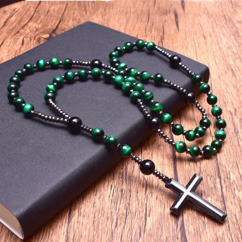 Norvo | Tiger Eye Og Lapis Lazuli Kors Rosary Halskjede For Menn - Orion