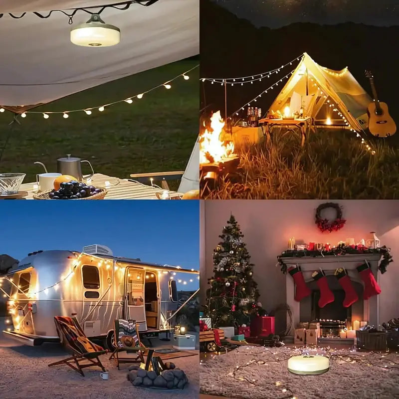 Norvo | 4 i 1 Camp Light – Bærbar campinglanterne, lyskilder med 8 lysmoduser, oppladbart power bank for utendørs eventyr