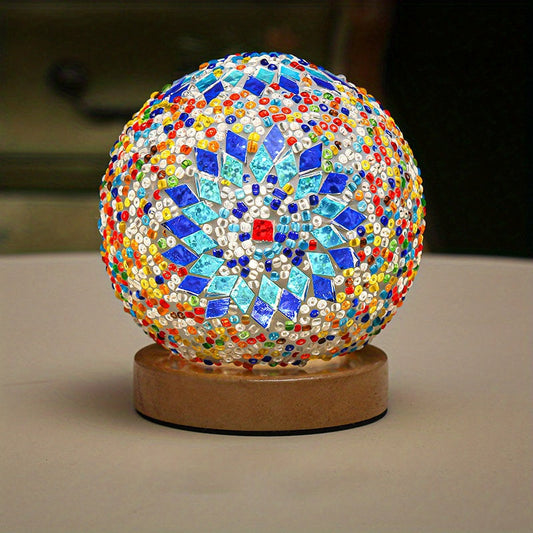 Norvo | Mosaikk glass kule bordlampe med trebase - Tyrkisk marokkansk inspirert