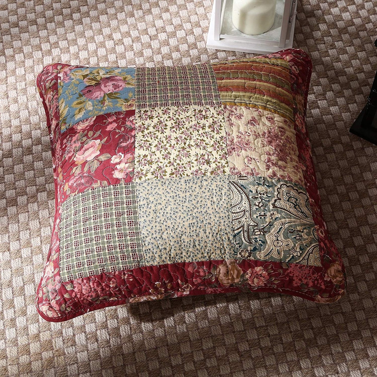 Norvo | Bomulls Patchwork Beige Burgunder Paisley Blomster Eventyr Te Part Dekorative Putetrekk / Euro Sham