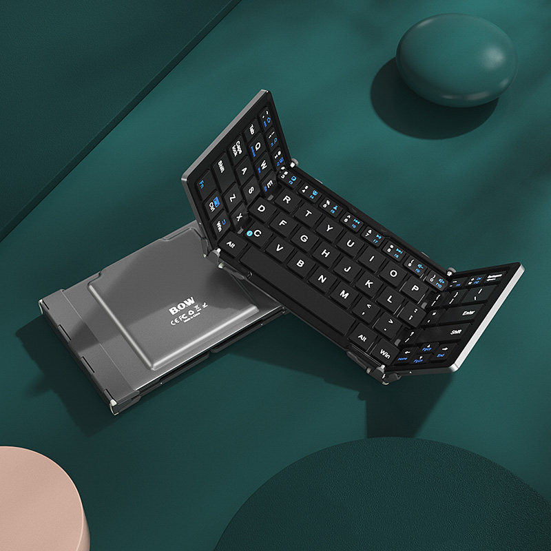 Norvo | Sammenleggbar Oppladbar Trådløs Tastatur med Lærveske, for Android Windows iOS Nettbrett & Laptop