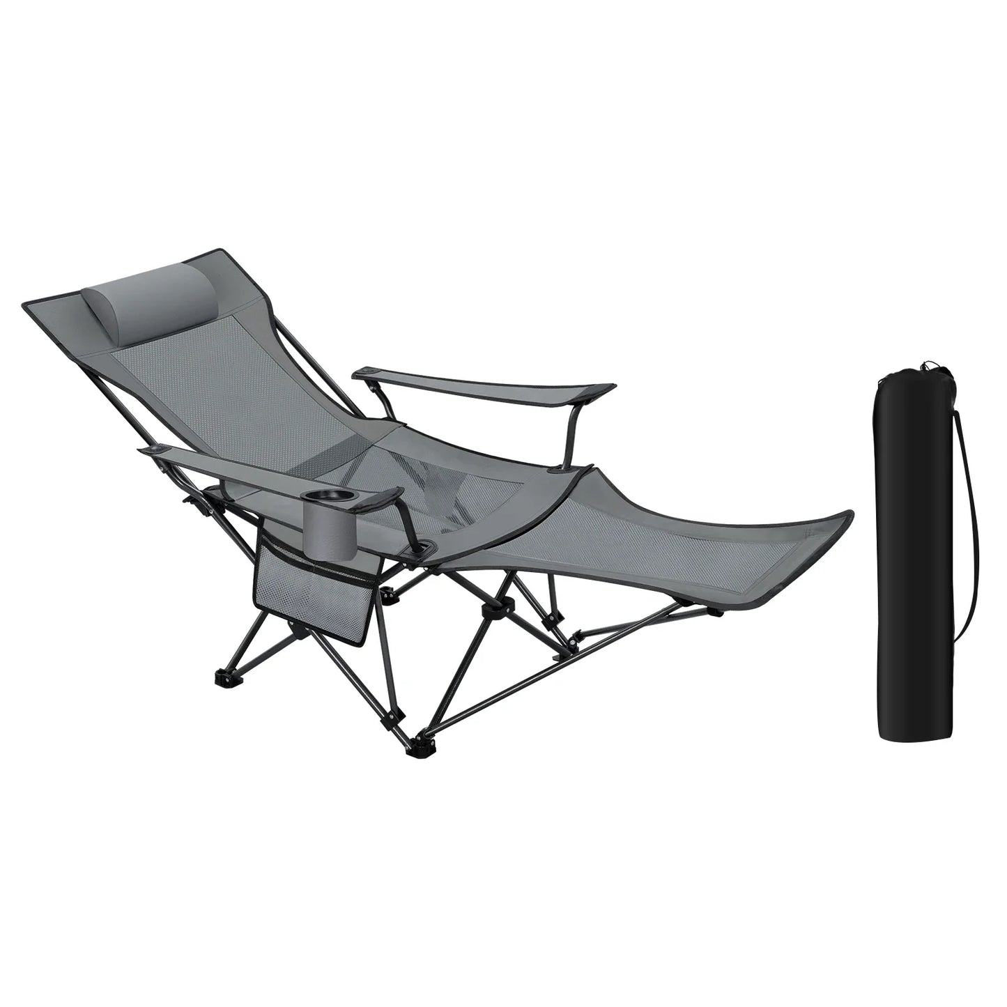 Norvo | CAMPURE Relax Lounge Chair | Justerbar & Sammenleggbar | Med Fotstøtte | Ultra-Lett & Bærbar – Svart/Grå