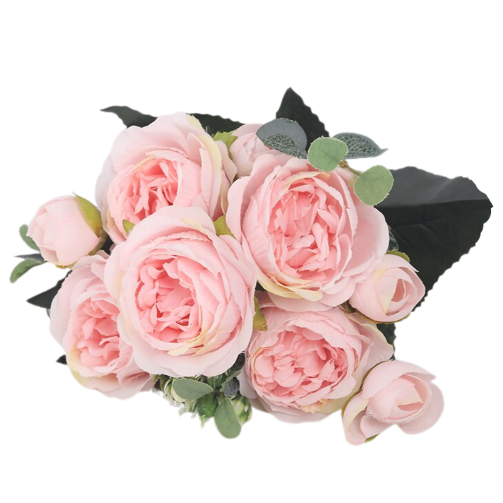 Kunstige silkepioner og rose blomsterbukett