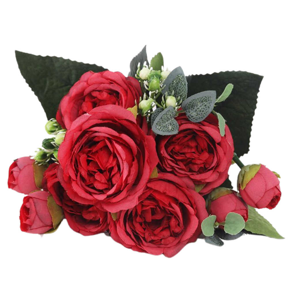 Kunstige silkepioner og rose blomsterbukett