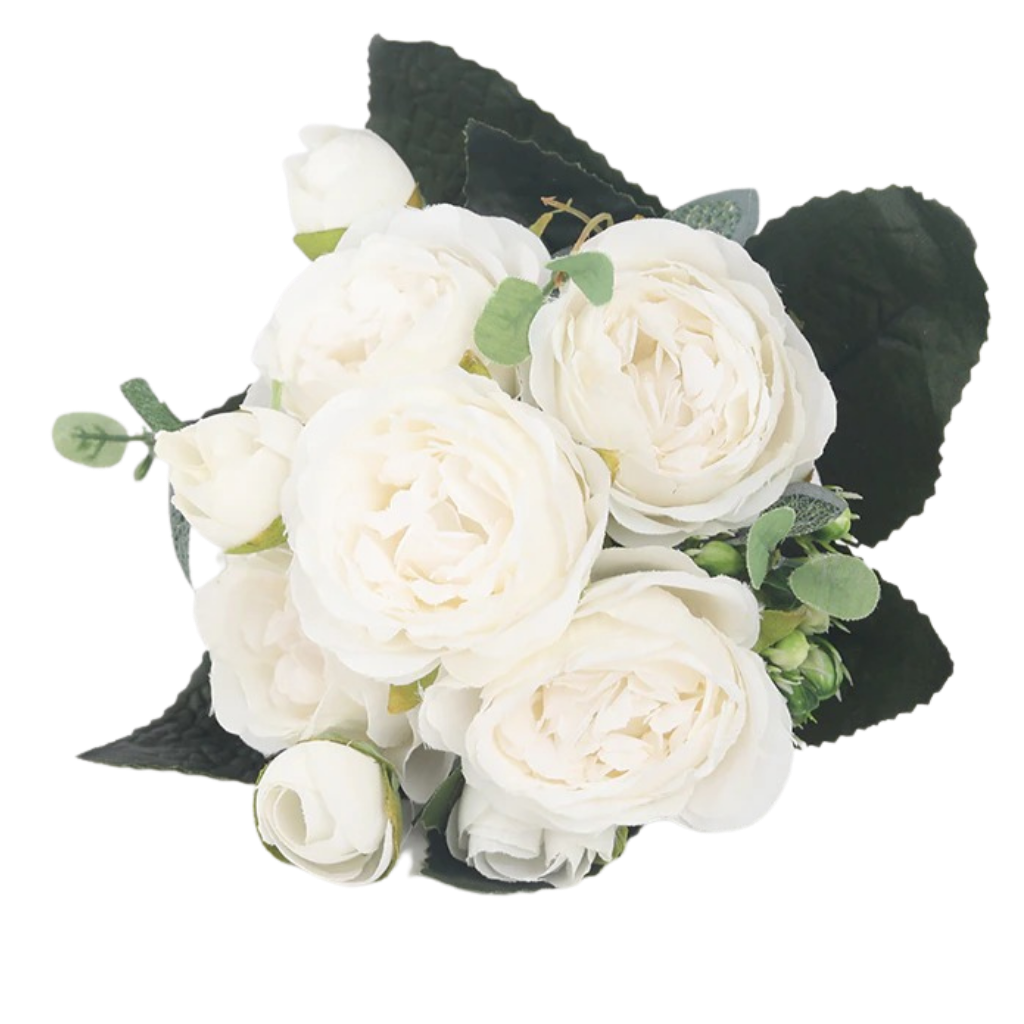 Kunstige silkepioner og rose blomsterbukett