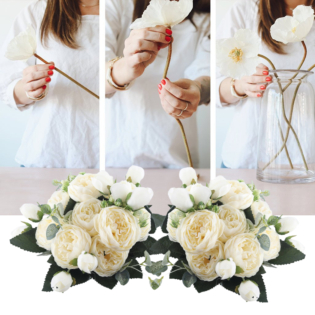 Kunstige silkepioner og rose blomsterbukett