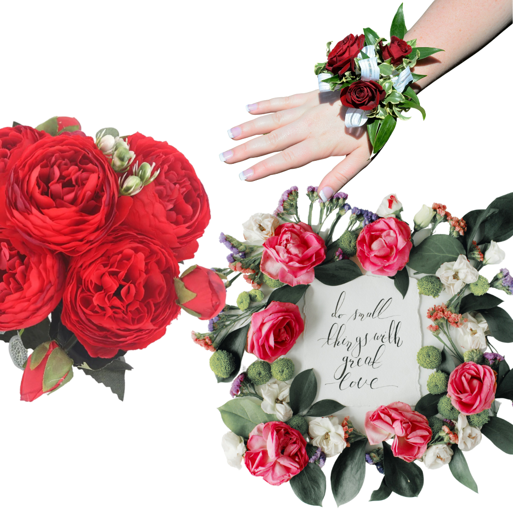 Kunstige silkepioner og rose blomsterbukett