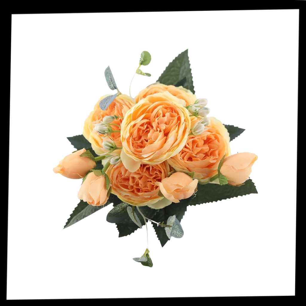 Kunstige silkepioner og rose blomsterbukett