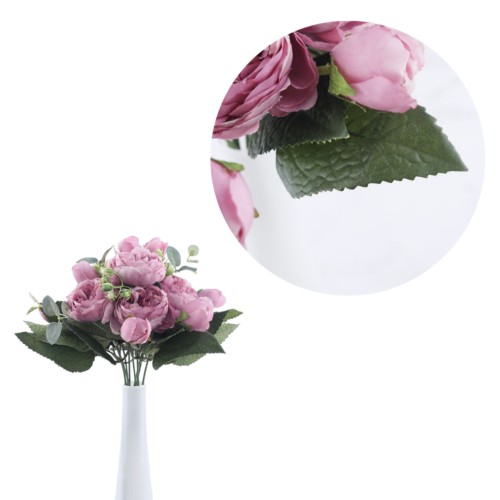 Kunstige silkepioner og rose blomsterbukett